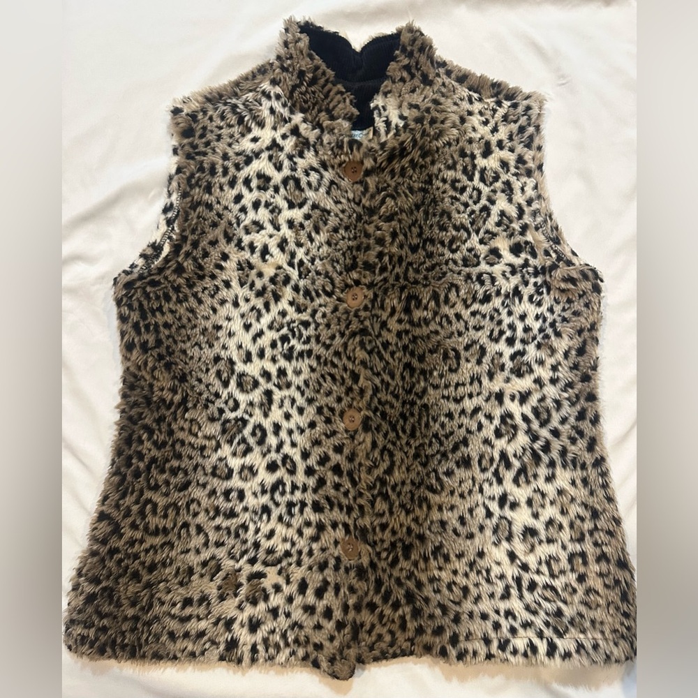 Coldwater Creek Leopard Print Faux Fur Vest - Picture 2 of 14